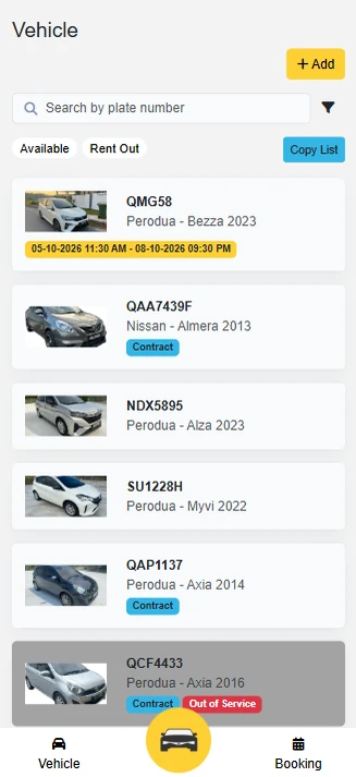 Vehicles: availability, contracts and out-of-service cars